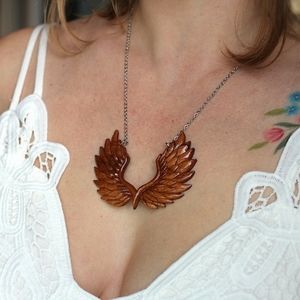 Hand Carved wooden angel wings necklace
